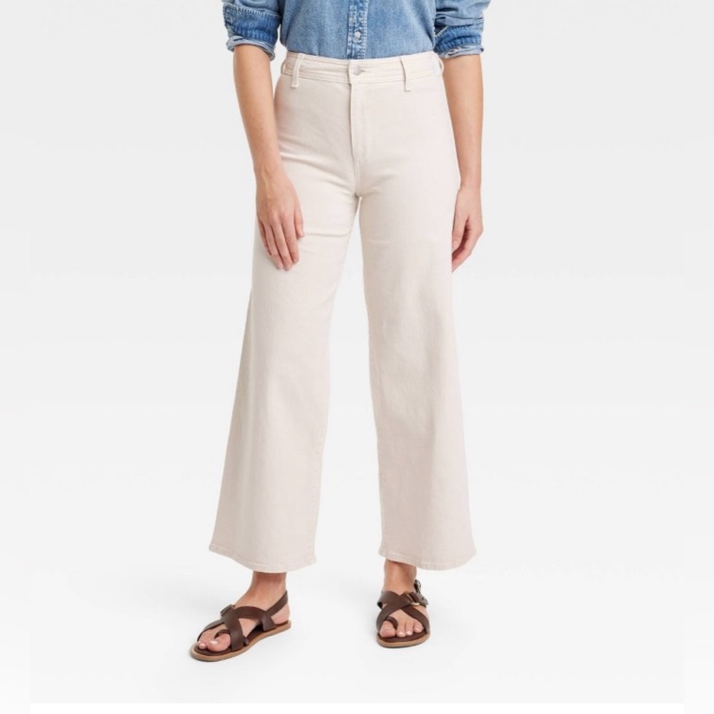 Women's Universal Thread Jeans High Rise Sailor Wide Leg Ankle Jeans Beige 8